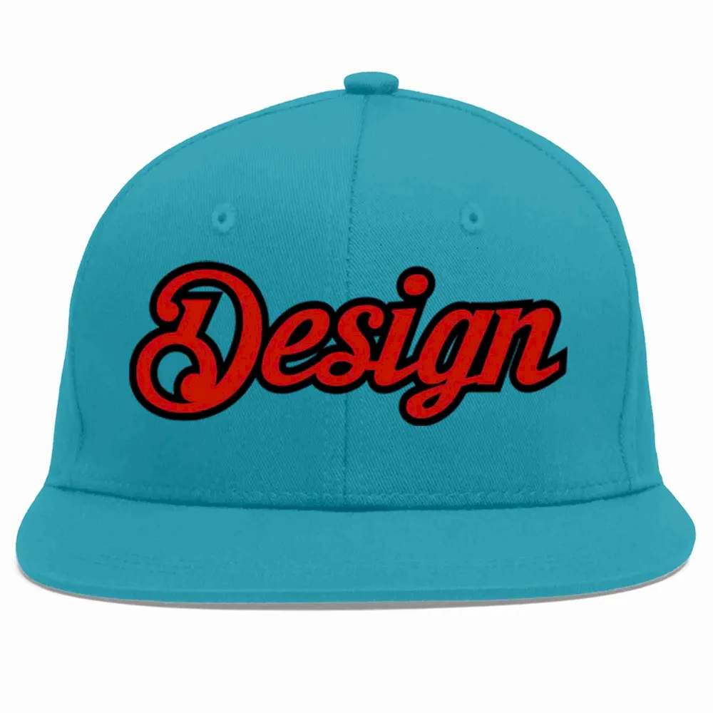 Custom Aqua Red-Black Flat Eaves Sport Baseball Cap Design for Men/Women/Youth