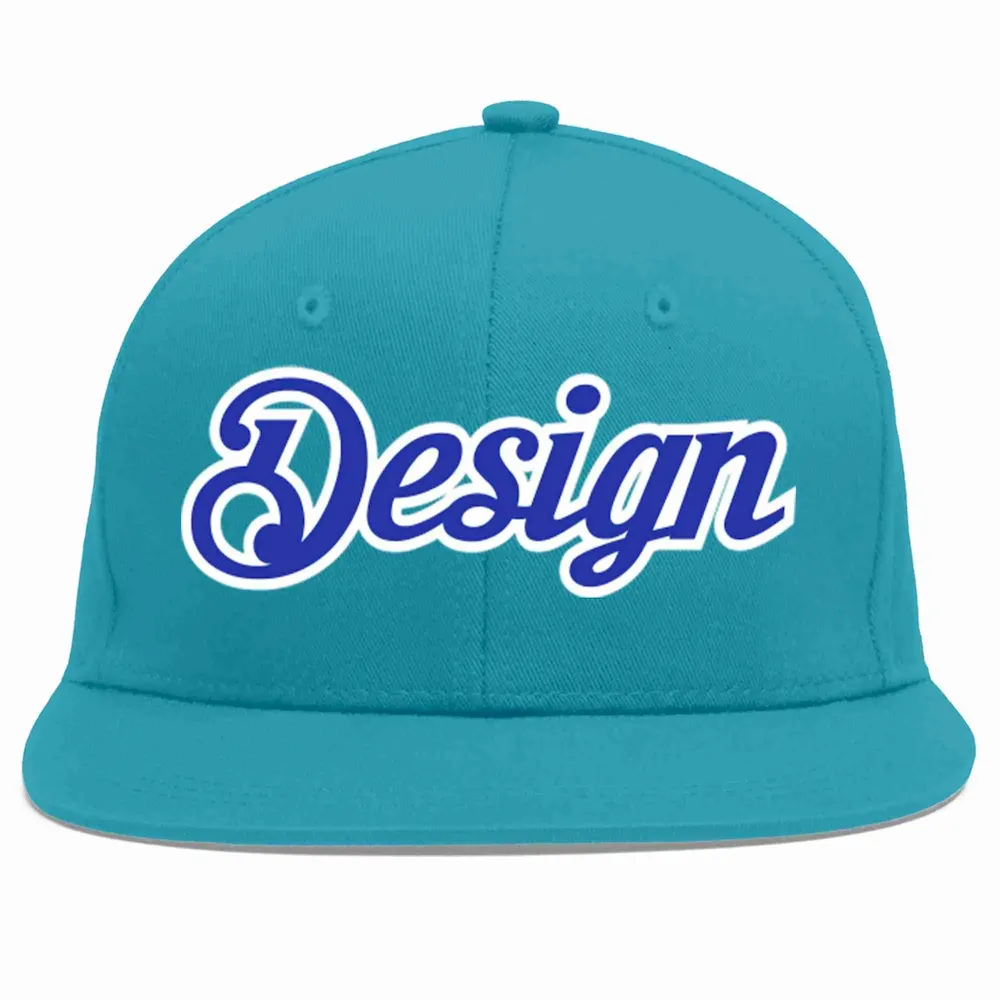 Custom Aqua Royal-White Flat Eaves Sport Baseball Cap Design for Men/Women/Youth