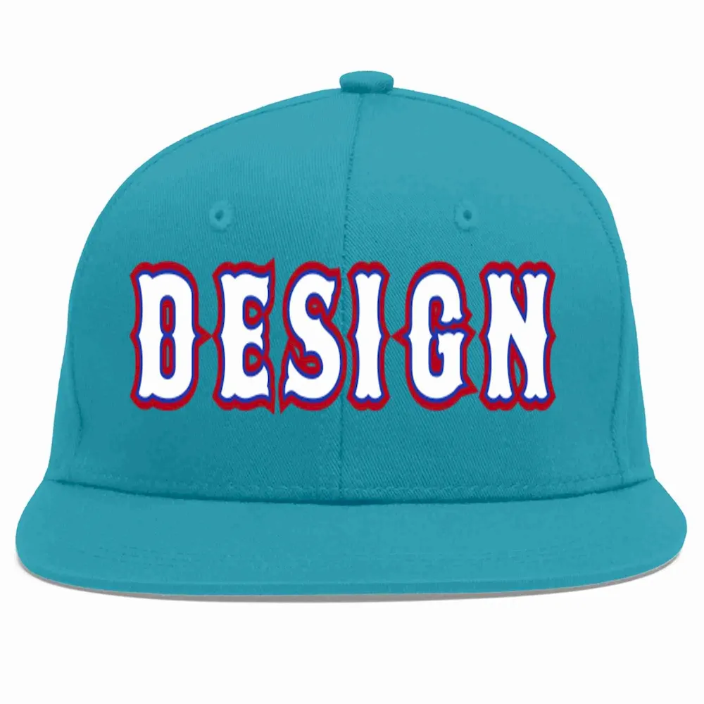 Custom Aqua White-Royal Flat Eaves Sport Baseball Cap Design for Men/Women/Youth
