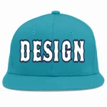 Custom Aqua White-Navy Flat Eaves Sport Baseball Cap Design for Men/Women/Youth