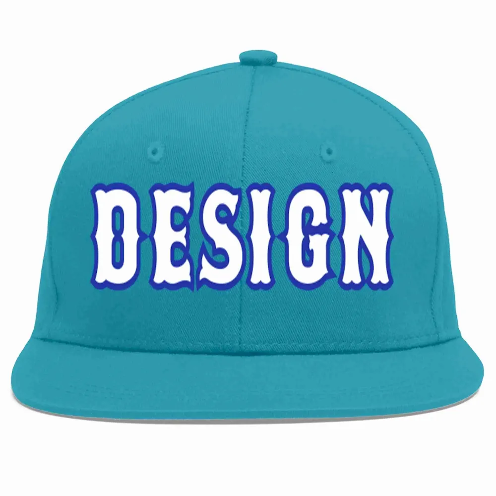 Custom Aqua White-Royal Flat Eaves Sport Baseball Cap Design for Men/Women/Youth