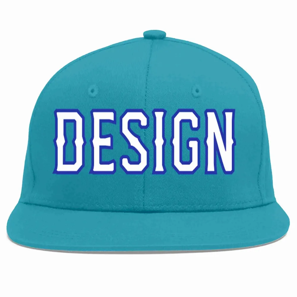 Custom Aqua White-Royal Flat Eaves Sport Baseball Cap Design for Men/Women/Youth