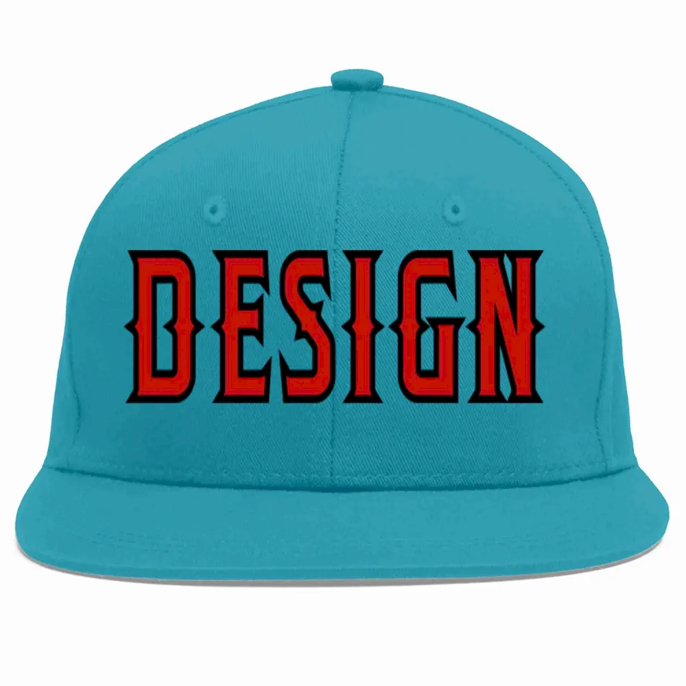 Custom Aqua Red-Black Flat Eaves Sport Baseball Cap Design for Men/Women/Youth