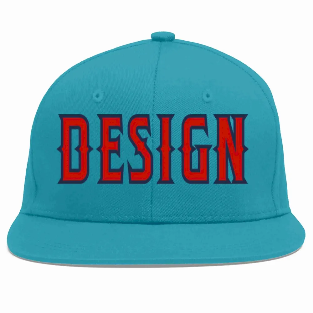 Custom Aqua Red-Navy Flat Eaves Sport Baseball Cap Design for Men/Women/Youth