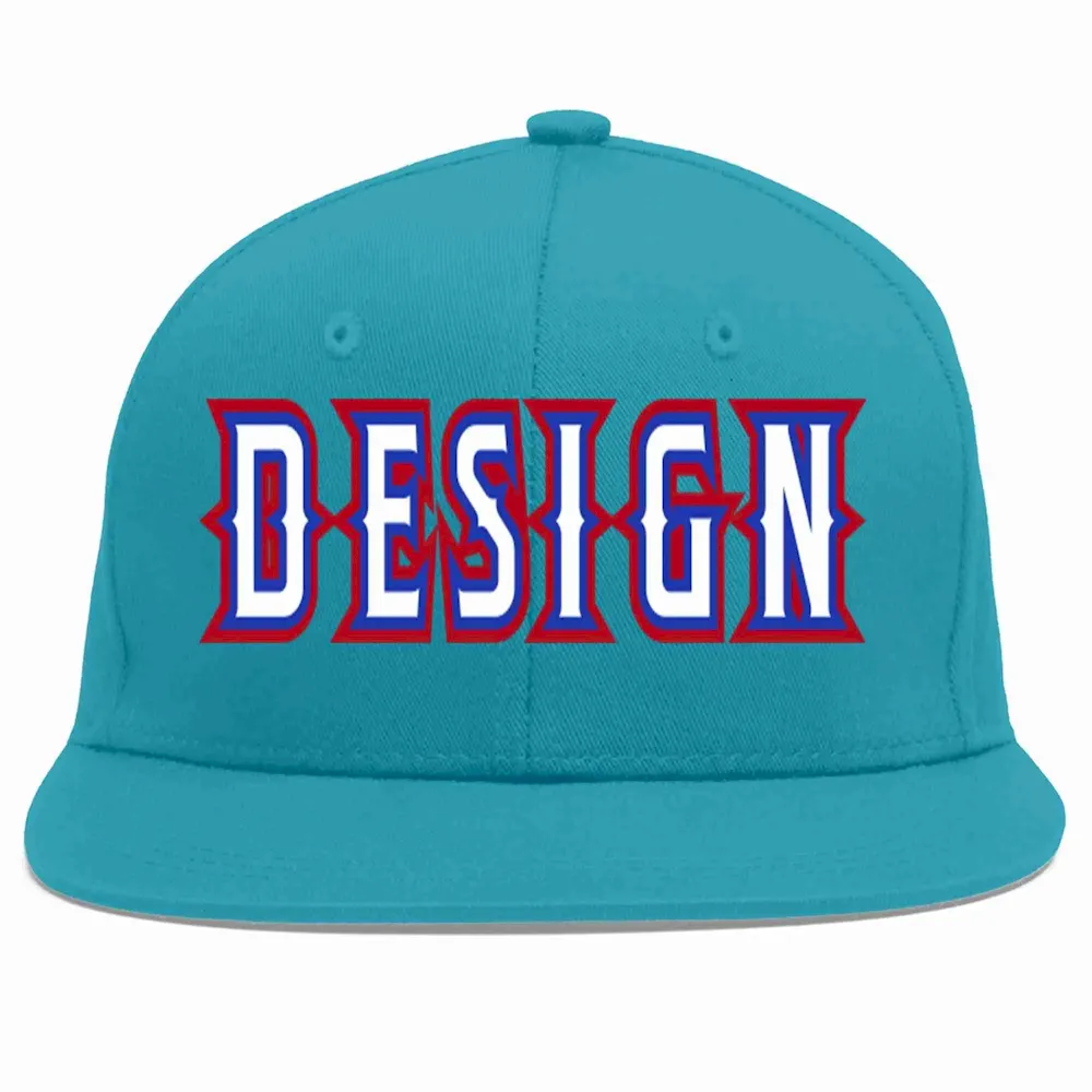Custom Aqua White-Royal Flat Eaves Sport Baseball Cap Design for Men/Women/Youth