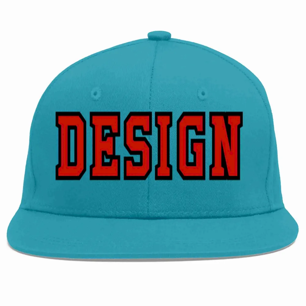 Custom Aqua Red-Black Flat Eaves Sport Baseball Cap Design for Men/Women/Youth