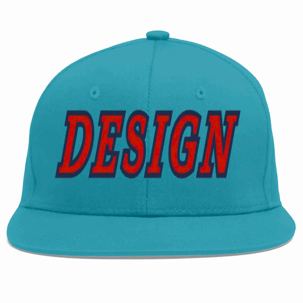 Custom Aqua Red-Navy Flat Eaves Sport Baseball Cap Design for Men/Women/Youth