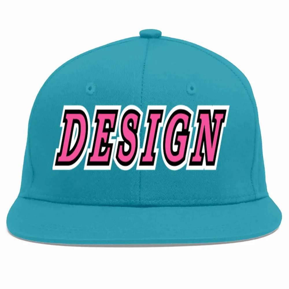 Custom Aqua Pink-Black Flat Eaves Sport Baseball Cap Design for Men/Women/Youth