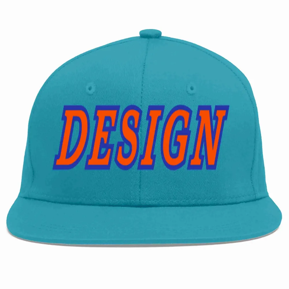 Custom Aqua Orange-Royal Flat Eaves Sport Baseball Cap Design for Men/Women/Youth