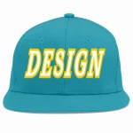 Custom Aqua White-Gold Flat Eaves Sport Baseball Cap Design for Men/Women/Youth