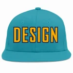 Custom Aqua Yellow-Navy Flat Eaves Sport Baseball Cap Design for Men/Women/Youth
