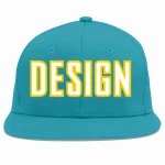 Custom Aqua White-Gold Flat Eaves Sport Baseball Cap Design for Men/Women/Youth