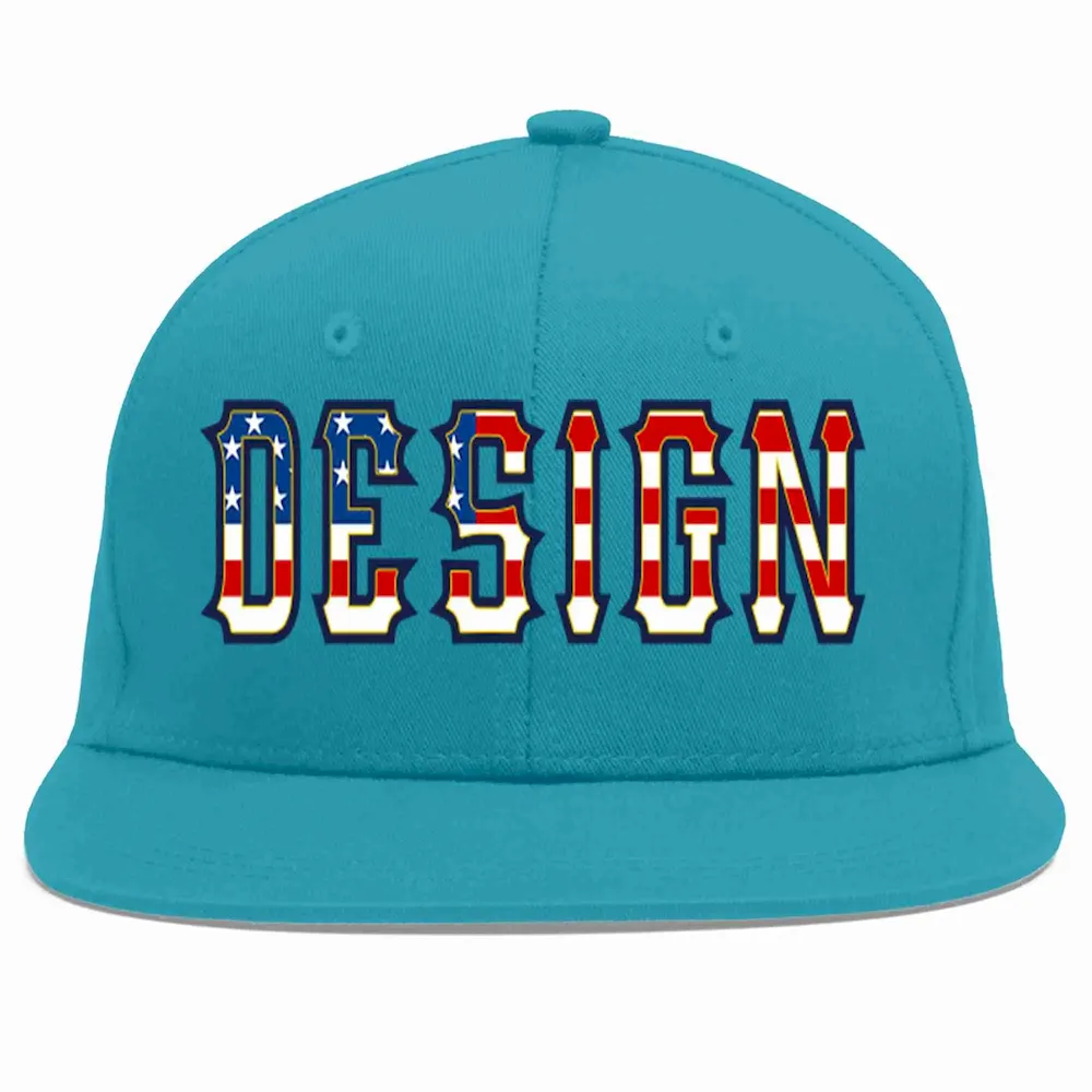 Custom Aqua Vintage USA Flag-Gold Flat Eaves Sport Baseball Cap Design for Men/Women/Youth