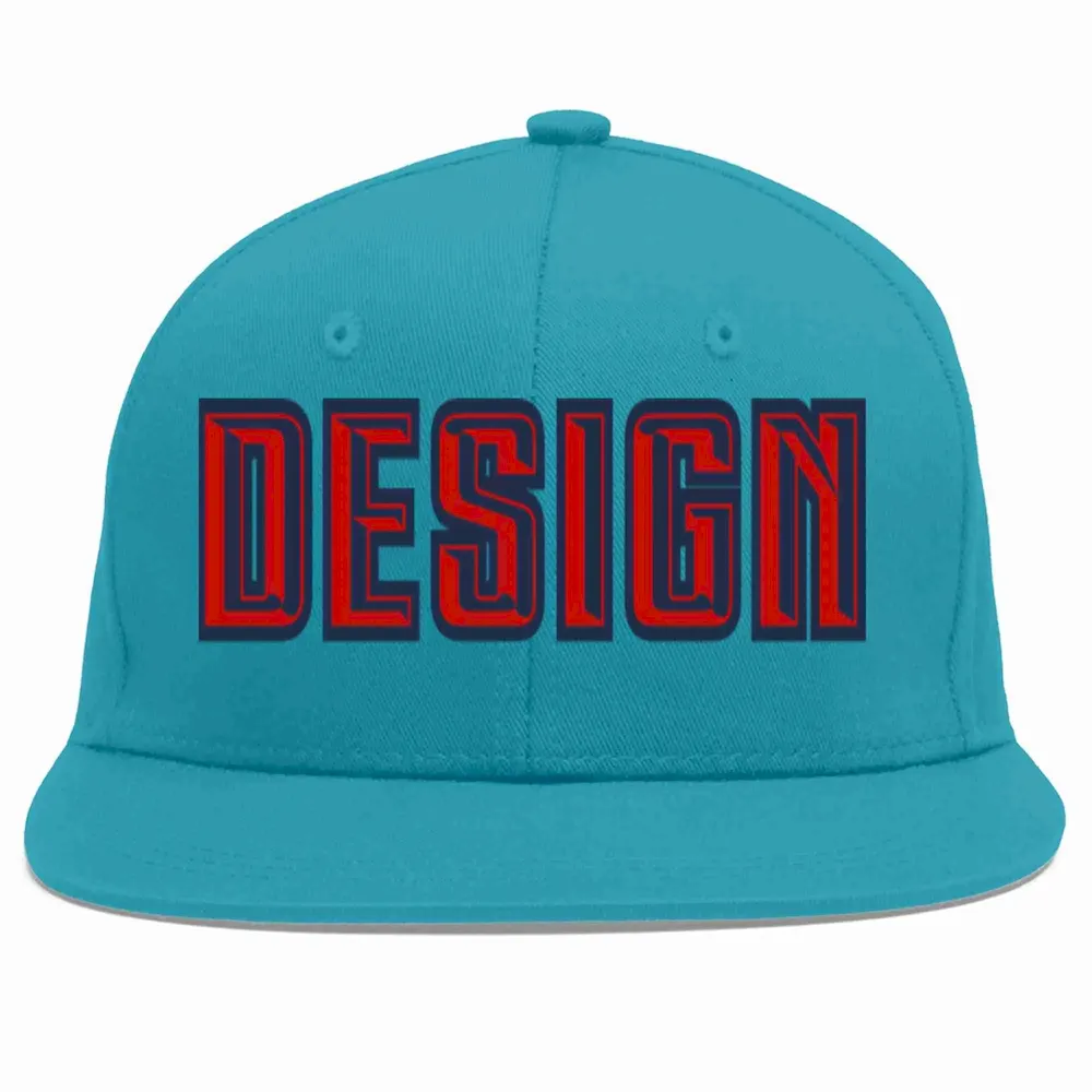 Custom Aqua Red-Navy Flat Eaves Sport Baseball Cap Design for Men/Women/Youth