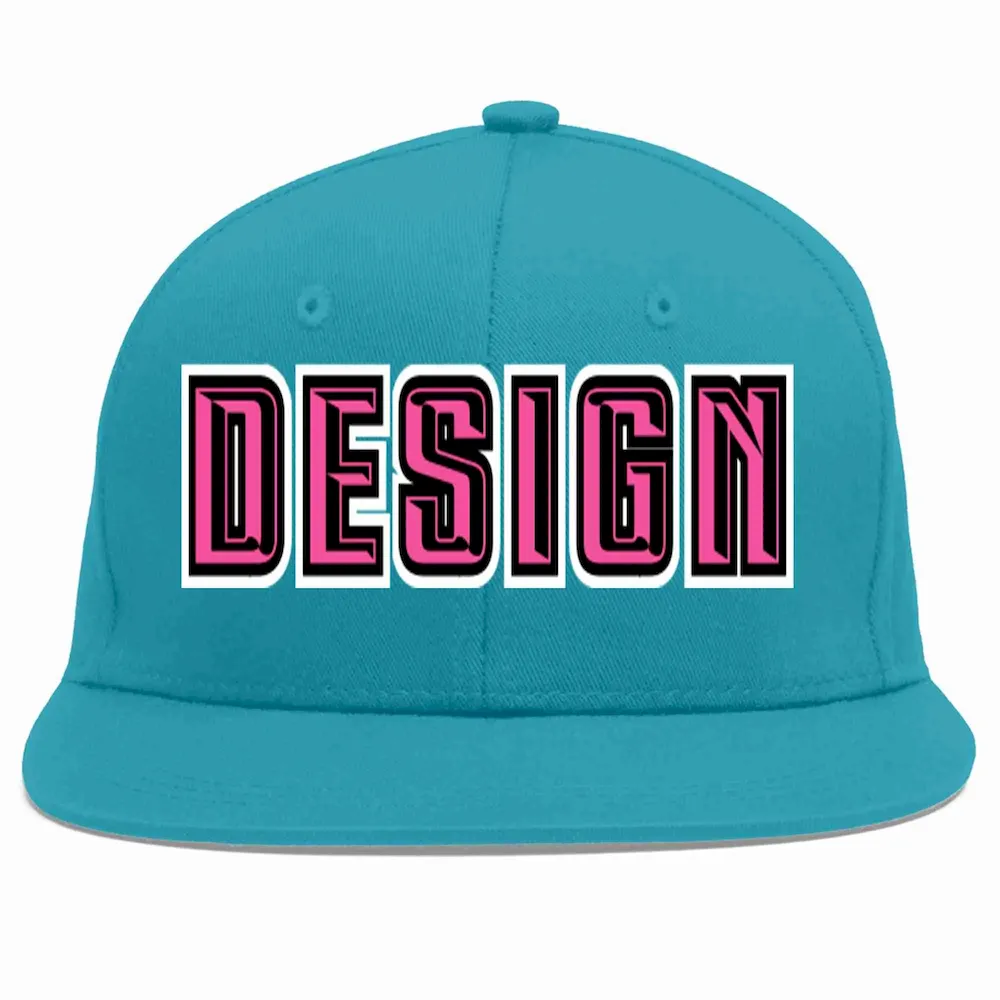 Custom Aqua Pink-Black Flat Eaves Sport Baseball Cap Design for Men/Women/Youth