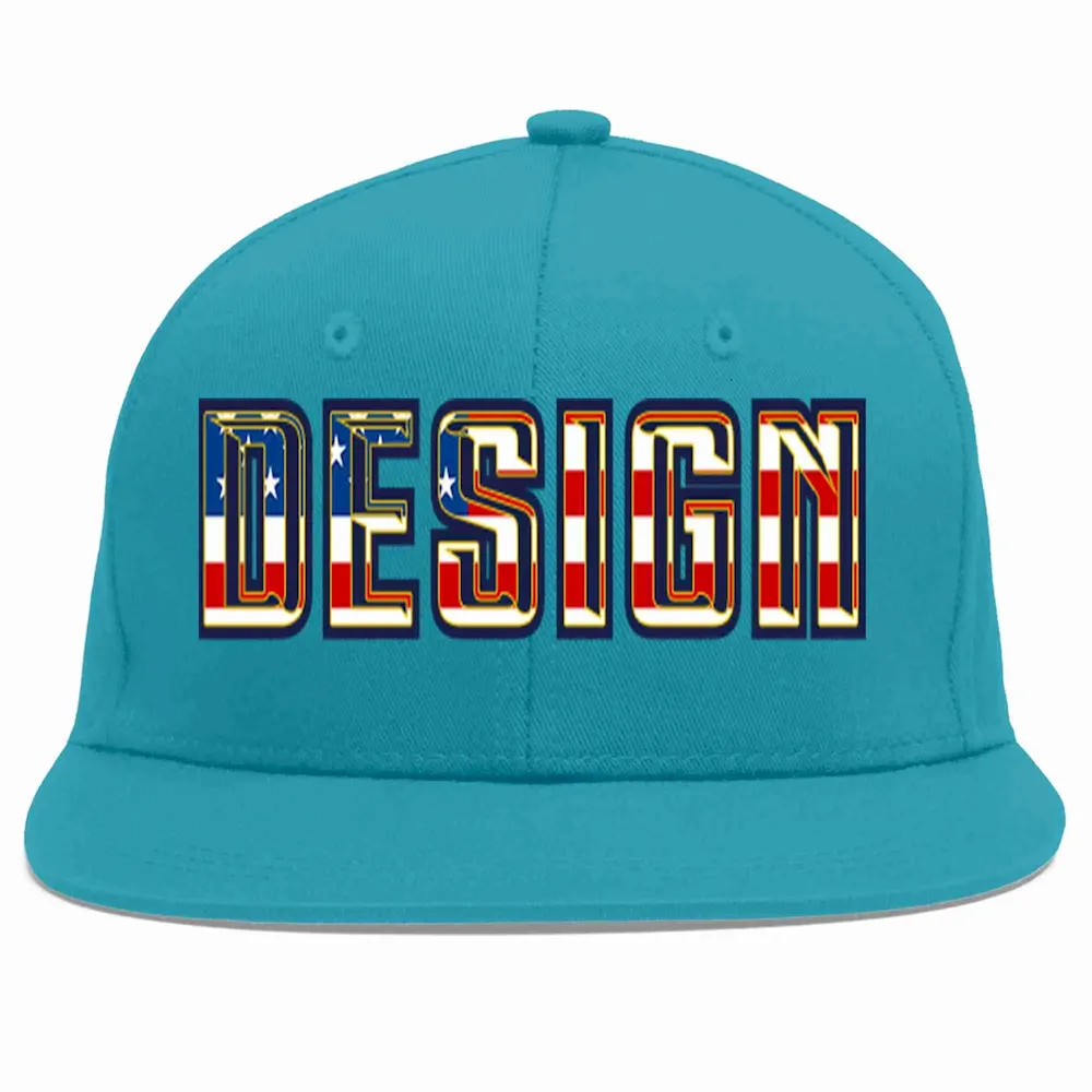 Custom Aqua Vintage USA Flag-Gold Flat Eaves Sport Baseball Cap Design for Men/Women/Youth