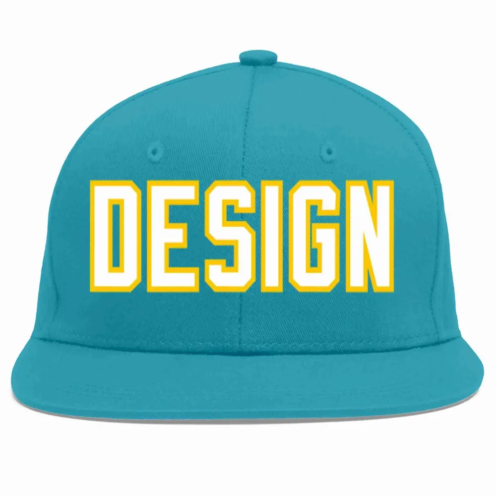Custom Aqua Royal-White Flat Eaves Sport Baseball Cap Design for Men/Women/Youth