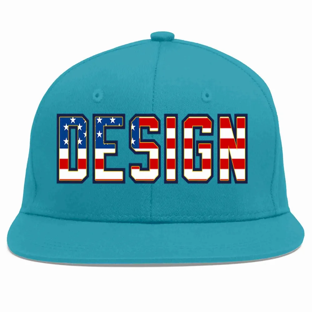 Custom Aqua Vintage USA Flag-Gold Flat Eaves Sport Baseball Cap Design for Men/Women/Youth