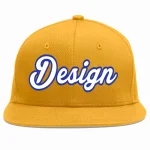 Custom Gold White-Royal Flat Eaves Sport Baseball Cap Design for Men/Women/Youth