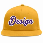 Custom Gold purple-White Flat Eaves Sport Baseball Cap Design for Men/Women/Youth