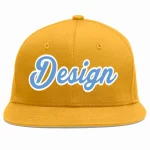 Custom Gold Light Blue-White Flat Eaves Sport Baseball Cap Design for Men/Women/Youth