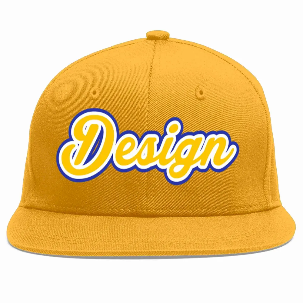 Custom Gold Gold-White Flat Eaves Sport Baseball Cap Design for Men/Women/Youth