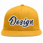 Custom Gold Navy-White Flat Eaves Sport Baseball Cap Design for Men/Women/Youth
