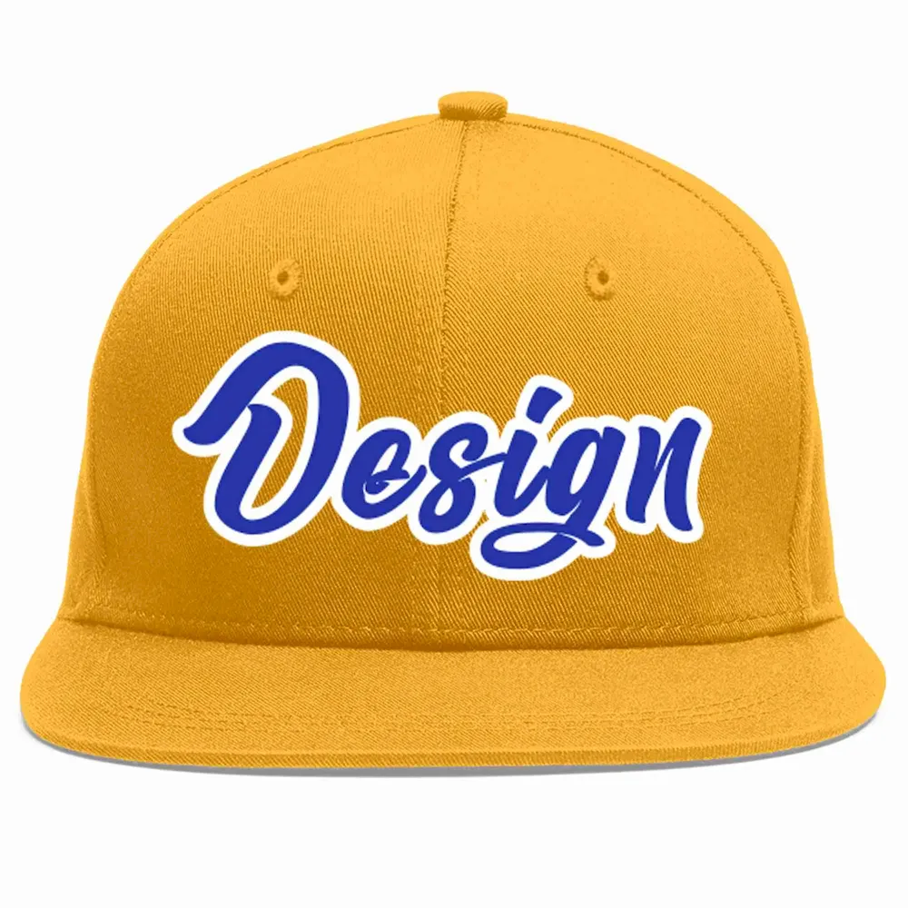 Custom Gold Royal-White Flat Eaves Sport Baseball Cap Design for Men/Women/Youth