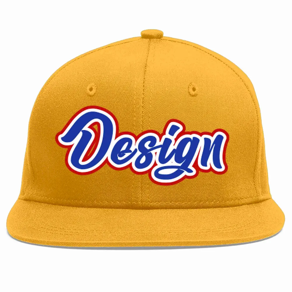 Custom Gold Royal-White Flat Eaves Sport Baseball Cap Design for Men/Women/Youth