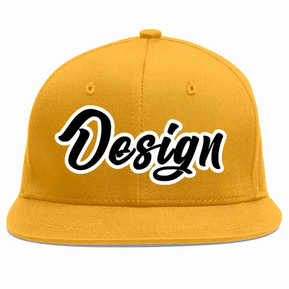 Custom Gold Black-White Flat Eaves Sport Baseball Cap Design for Men/Women/Youth