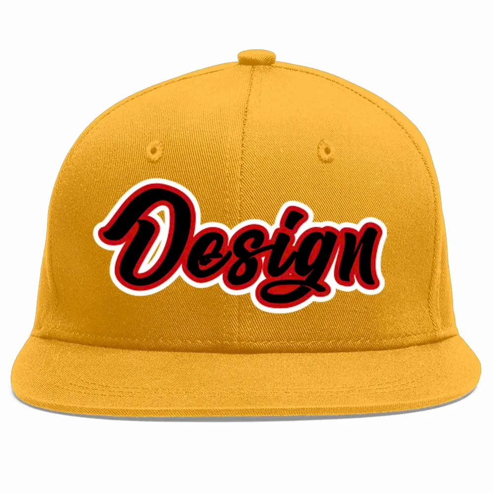 Custom Gold Black-Red Flat Eaves Sport Baseball Cap Design for Men/Women/Youth