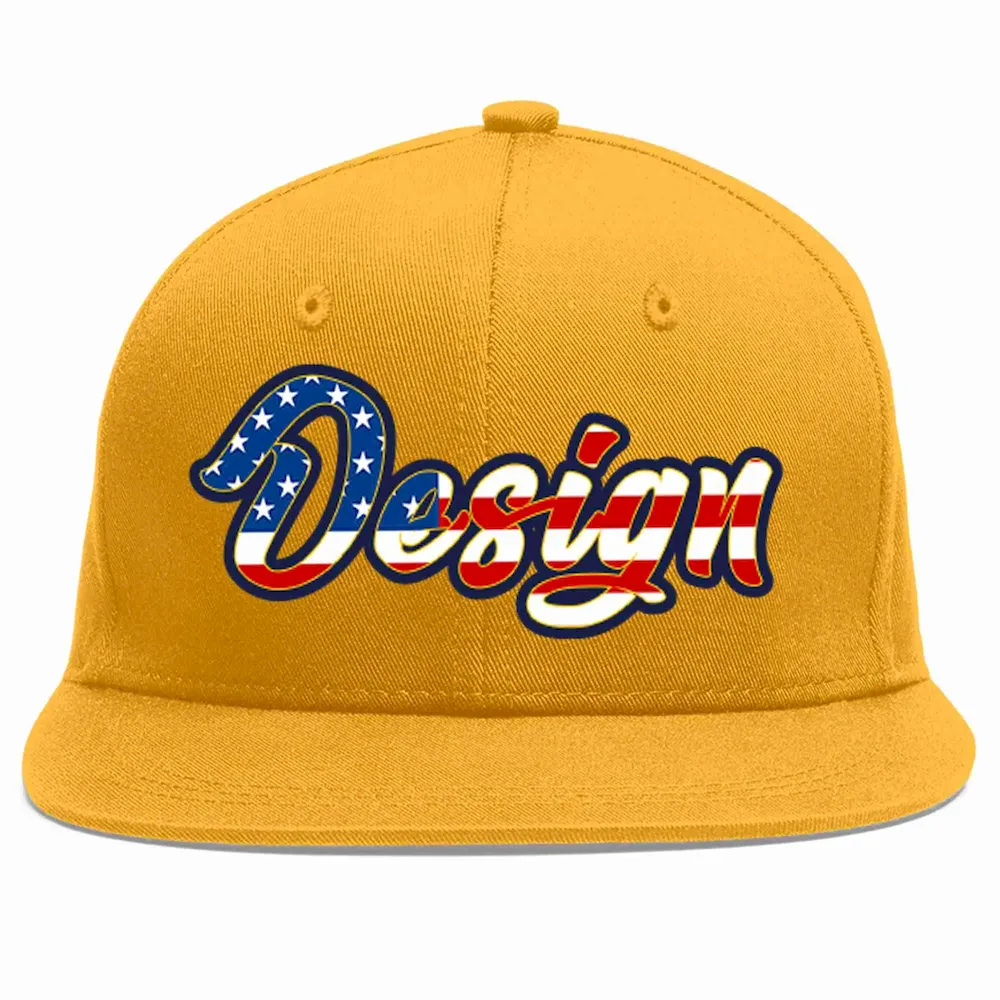 Custom Gold Vintage USA Flag-Gold Flat Eaves Sport Baseball Cap Design for Men/Women/Youth