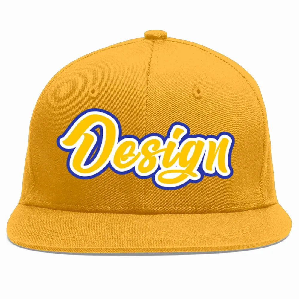 Custom Gold Gold-White Flat Eaves Sport Baseball Cap Design for Men/Women/Youth