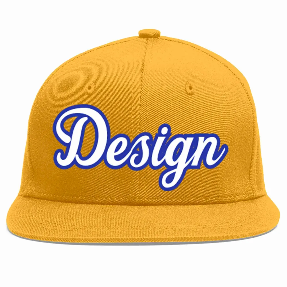 Custom Gold White-Royal Flat Eaves Sport Baseball Cap Design for Men/Women/Youth