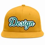 Custom Gold Aqua-White Flat Eaves Sport Baseball Cap Design for Men/Women/Youth