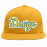 Custom Gold Gold-Powder Blue Flat Eaves Sport Baseball Cap Design for Men/Women/Youth