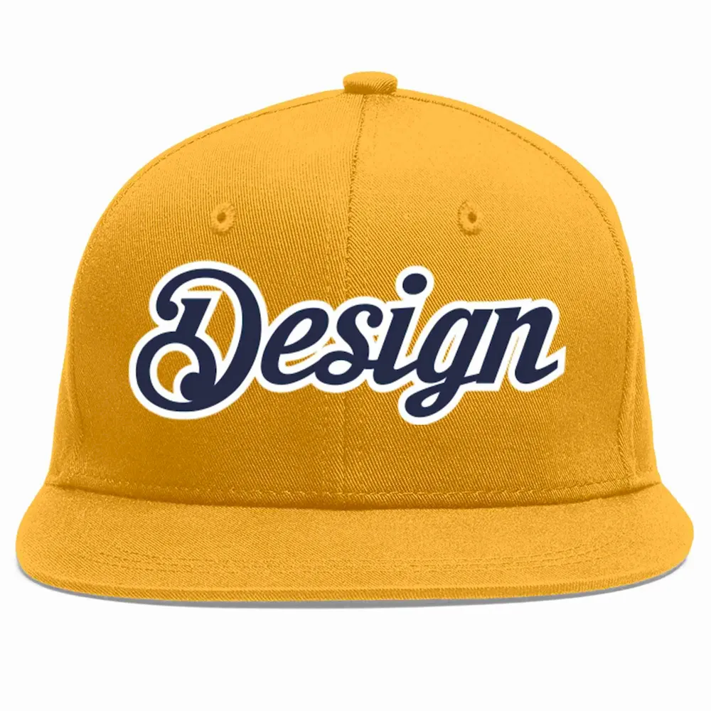 Custom Gold Green-White Flat Eaves Sport Baseball Cap Design for Men/Women/Youth