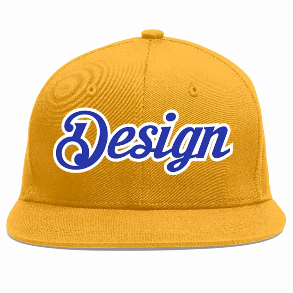 Custom Gold Royal-White Flat Eaves Sport Baseball Cap Design for Men/Women/Youth
