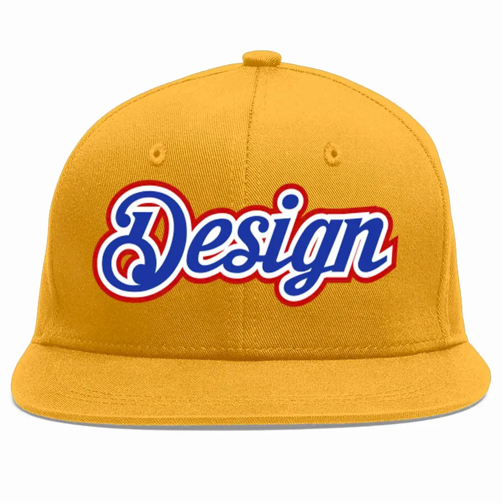 Custom Gold Royal-White Flat Eaves Sport Baseball Cap Design for Men/Women/Youth