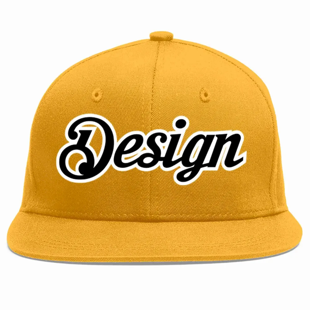 Custom Gold Black-White Flat Eaves Sport Baseball Cap Design for Men/Women/Youth
