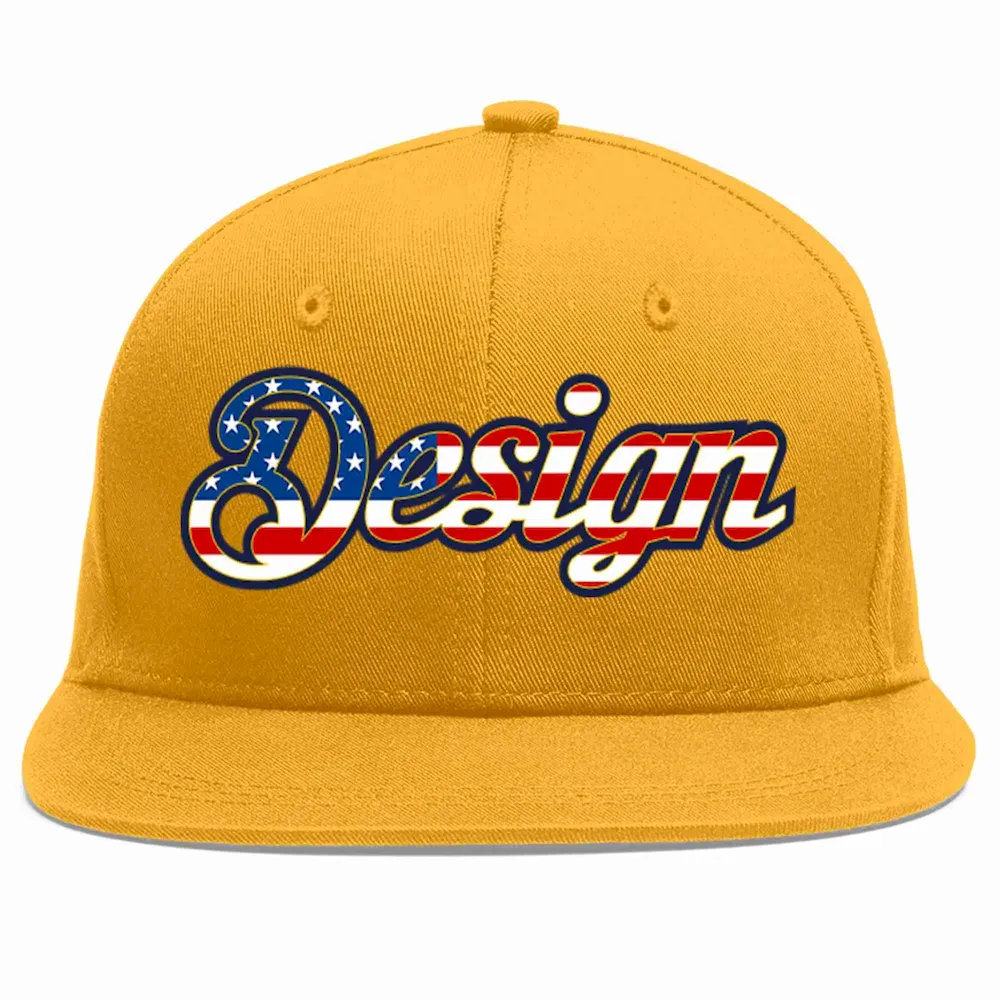Custom Gold Vintage USA Flag-Gold Flat Eaves Sport Baseball Cap Design for Men/Women/Youth