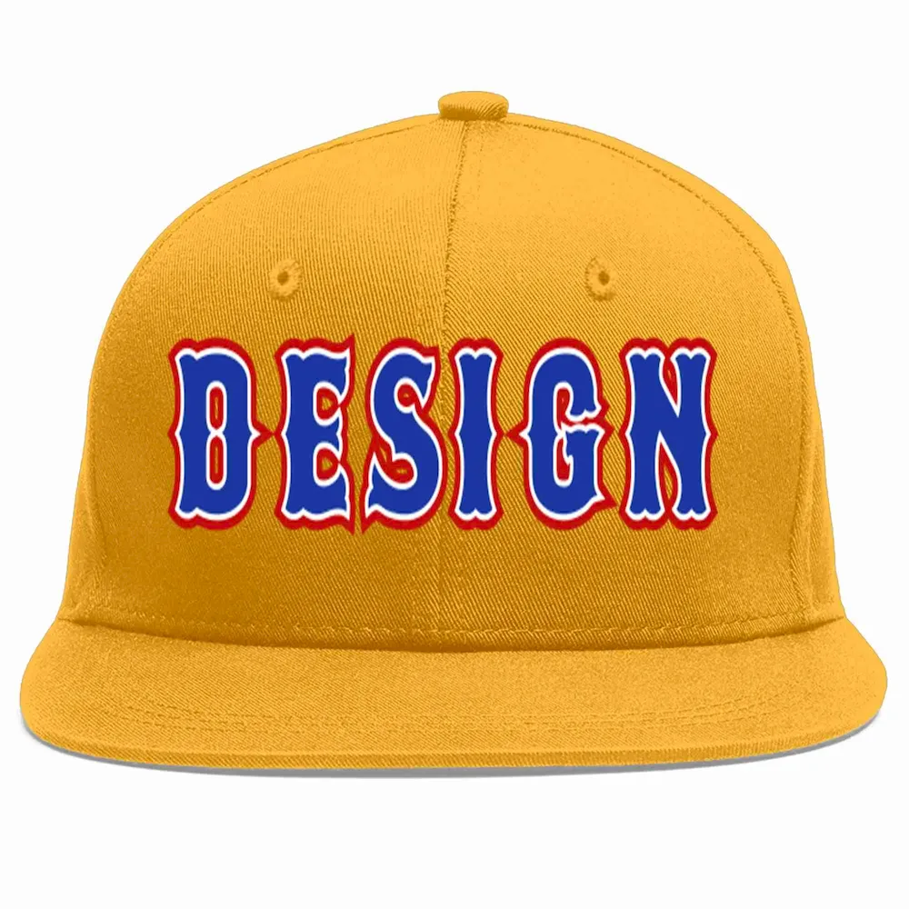 Custom Gold Royal-White Flat Eaves Sport Baseball Cap Design for Men/Women/Youth
