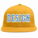 Custom Gold Light Blue-White Flat Eaves Sport Baseball Cap Design for Men/Women/Youth