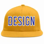 Custom Gold Royal-White Flat Eaves Sport Baseball Cap Design for Men/Women/Youth