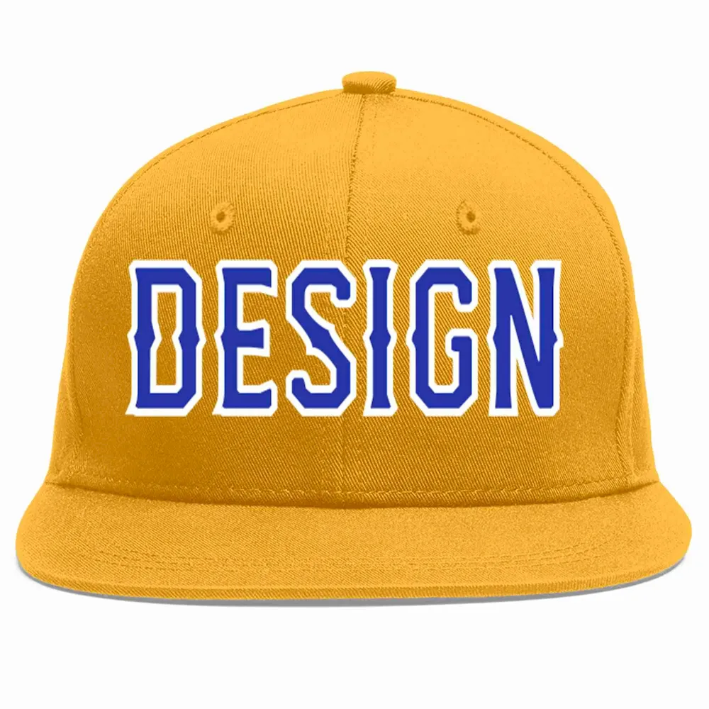 Custom Gold Royal-White Flat Eaves Sport Baseball Cap Design for Men/Women/Youth