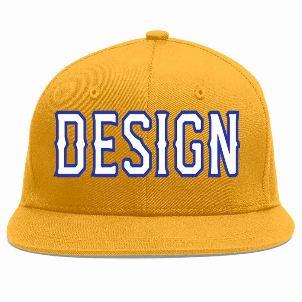 Custom Gold White-Royal Flat Eaves Sport Baseball Cap Design for Men/Women/Youth