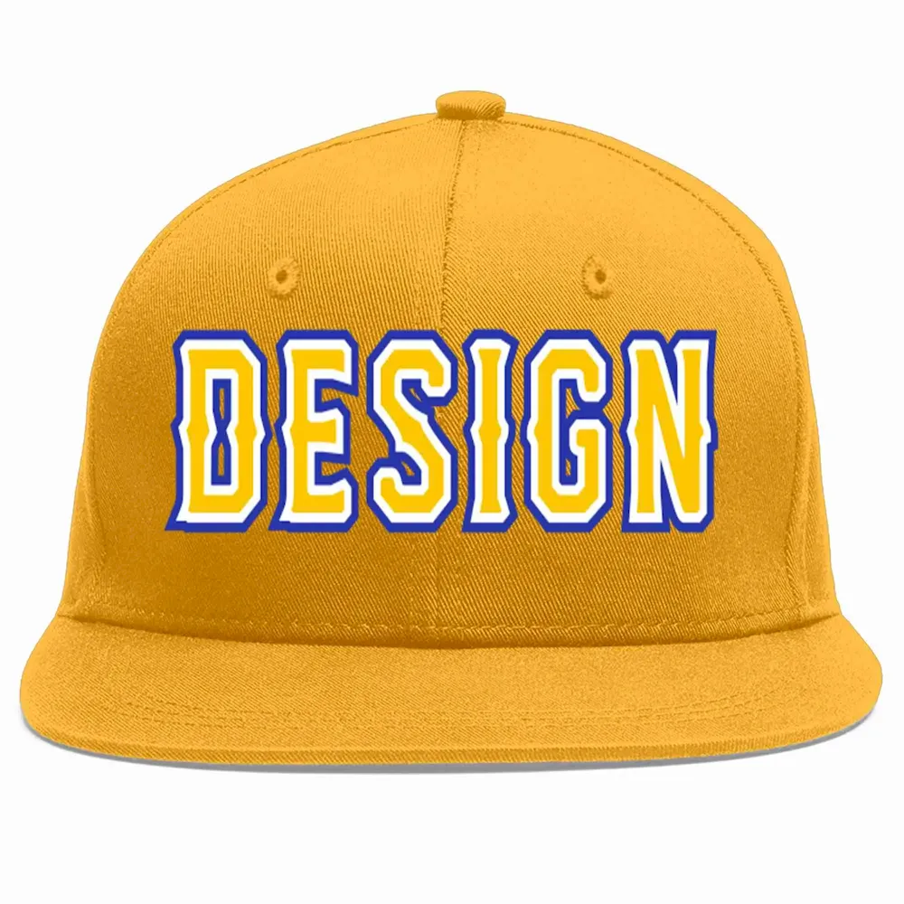 Custom Gold Gold-White Flat Eaves Sport Baseball Cap Design for Men/Women/Youth