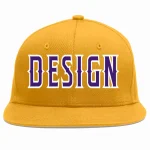 Custom Gold Light Blue-White Flat Eaves Sport Baseball Cap Design for Men/Women/Youth