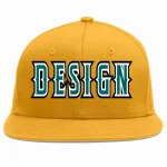 Custom Gold Aqua-White Flat Eaves Sport Baseball Cap Design for Men/Women/Youth