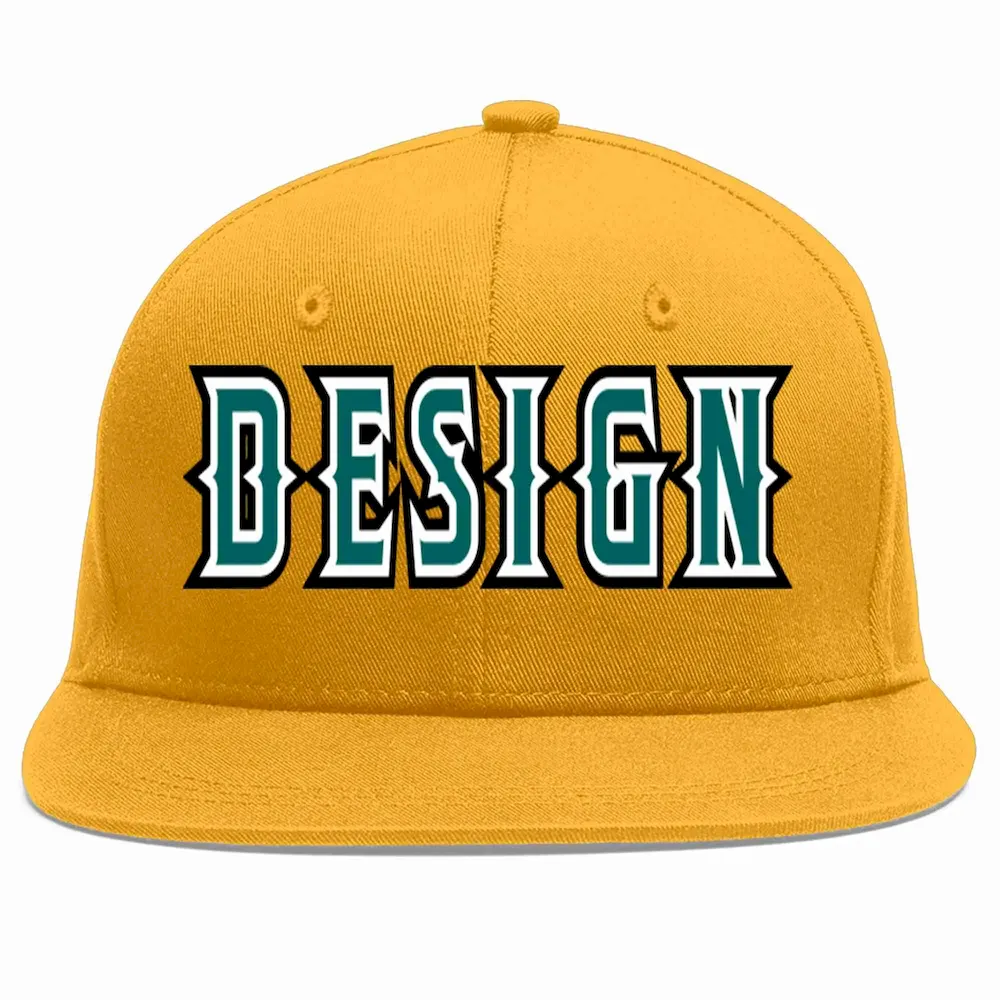 Custom Gold Aqua-White Flat Eaves Sport Baseball Cap Design for Men/Women/Youth